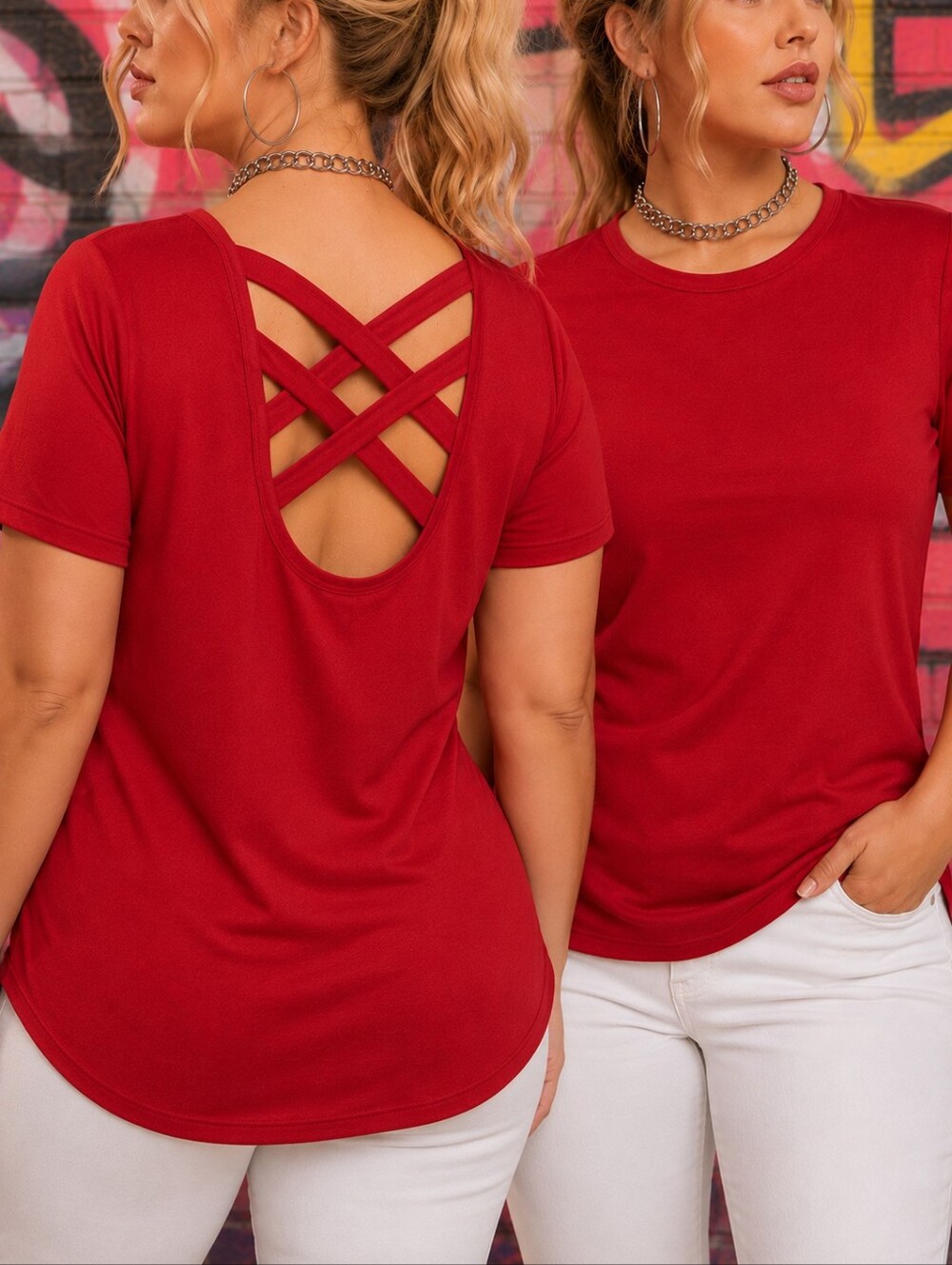 🔥Super Soft Stretchy Strappy Crisscross Cutout Back T-shirt Everyday Casual Top